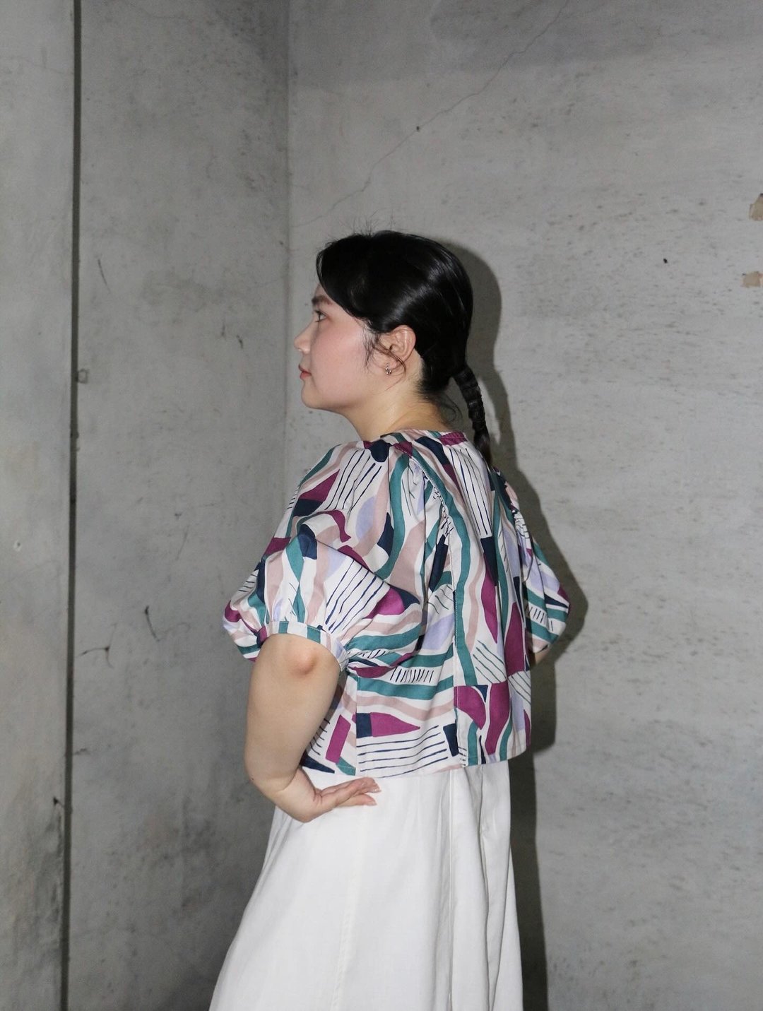 圆领蓬袖外套(短袖) - 地下舞厅 - 女装休闲/机能外套 - 棉 白色