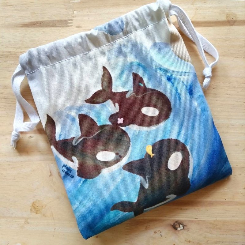 束口袋｜'硬派鲸鱼' 图案 - 化妆包/杂物包 - 棉．麻 多色