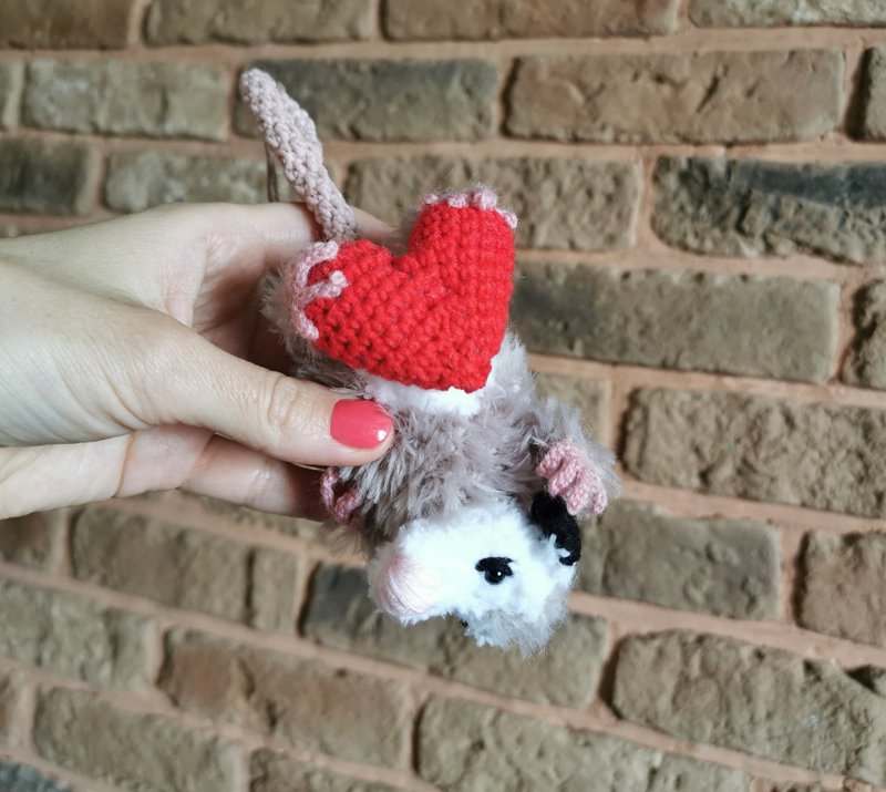 Opossum, possum plush, car mirror hanging, car ornament. car accessory - 钥匙链/钥匙包 - 其他材质 灰色
