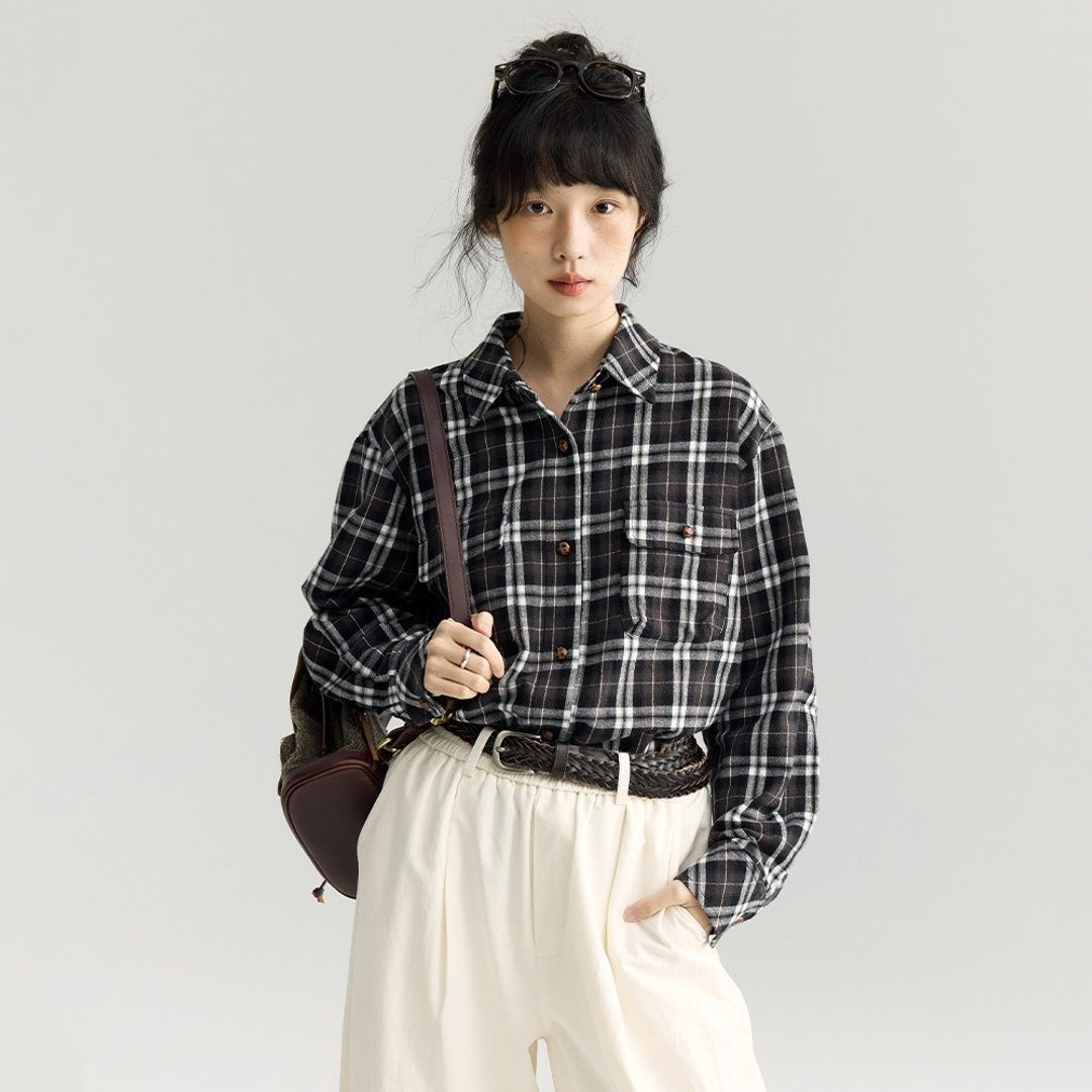 宽松格纹衬衫|衬衫|秋款|Sora-1893 - 女装衬衫 - 棉 多色