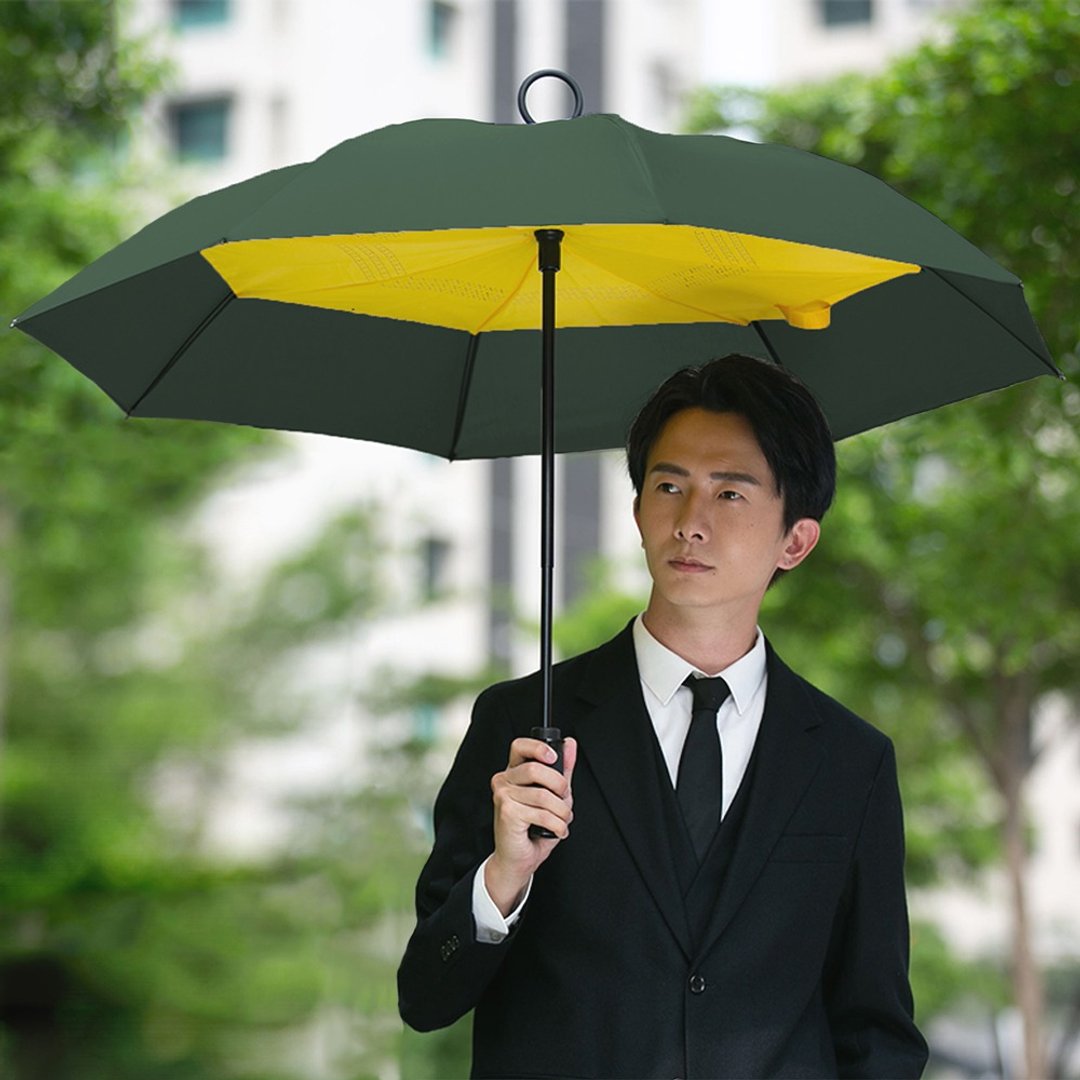 美而耐【反向伞-绿面黄底】快速收 反向聚雨 抗风防泼 大伞面雨伞 - 雨伞/雨衣 - 防水材质 绿色