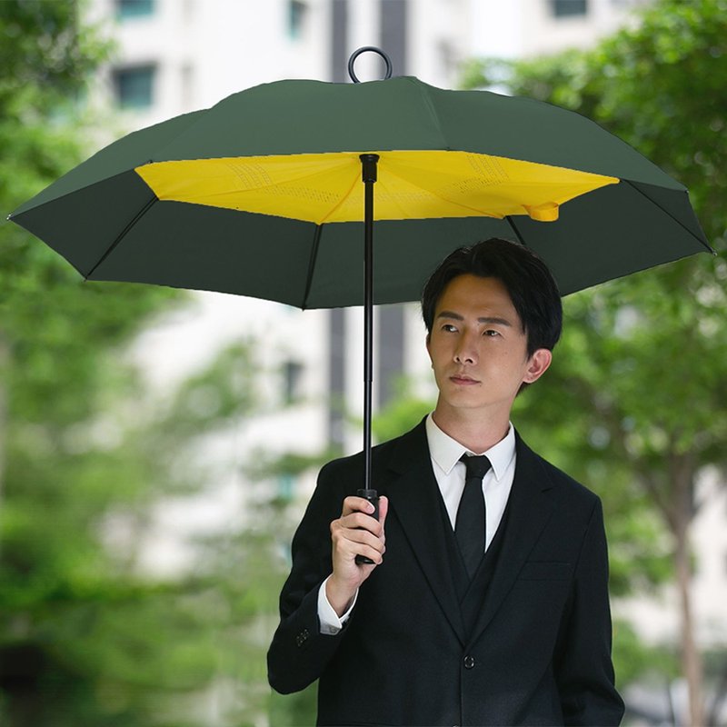 美而耐【反向伞-绿面黄底】快速收 反向聚雨 抗风防泼 大伞面雨伞 - 雨伞/雨衣 - 防水材质 绿色