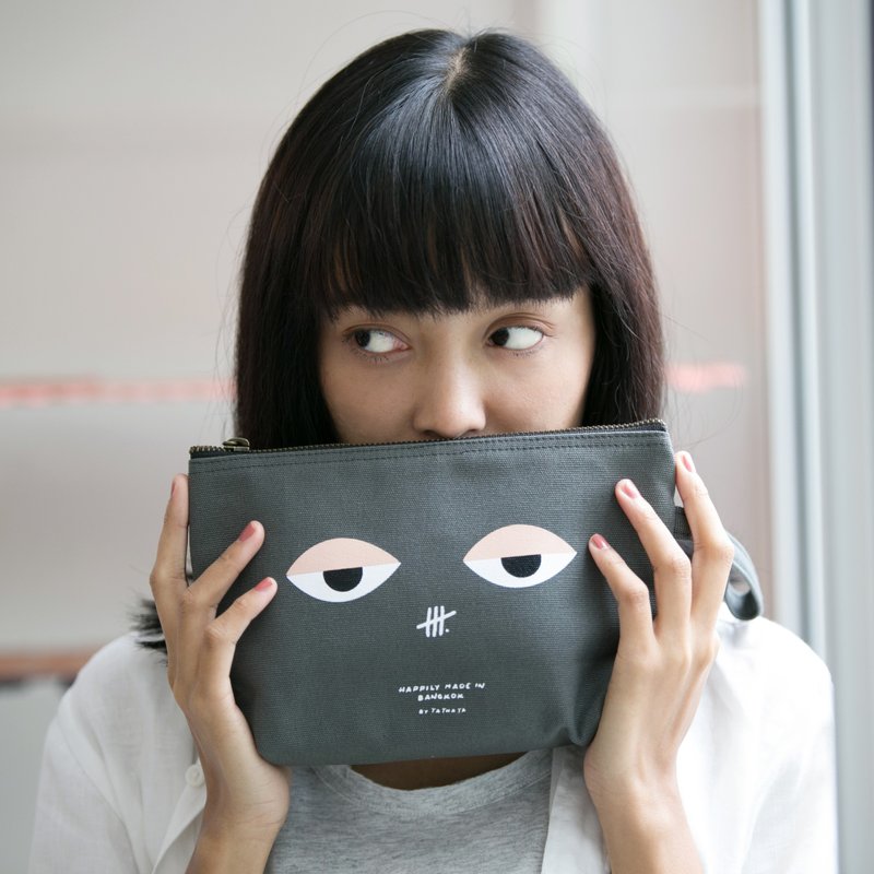 Pin pouch Stone - 化妆包/杂物包 - 棉．麻 灰色