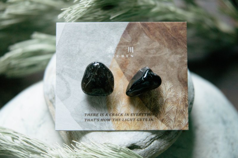 CRACK | 矿物系耳环 |  EARRINGS - 耳环/耳夹 - 玉石 黑色