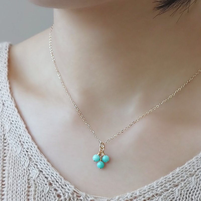 清新蓝绿 天河石 亚马逊石 14Kgf 包金 小珠串坠 项链 锁骨链 - 项链 - 宝石 蓝色