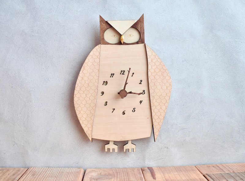 owl clock wooden wall clock - 时钟/闹钟 - 木头 咖啡色