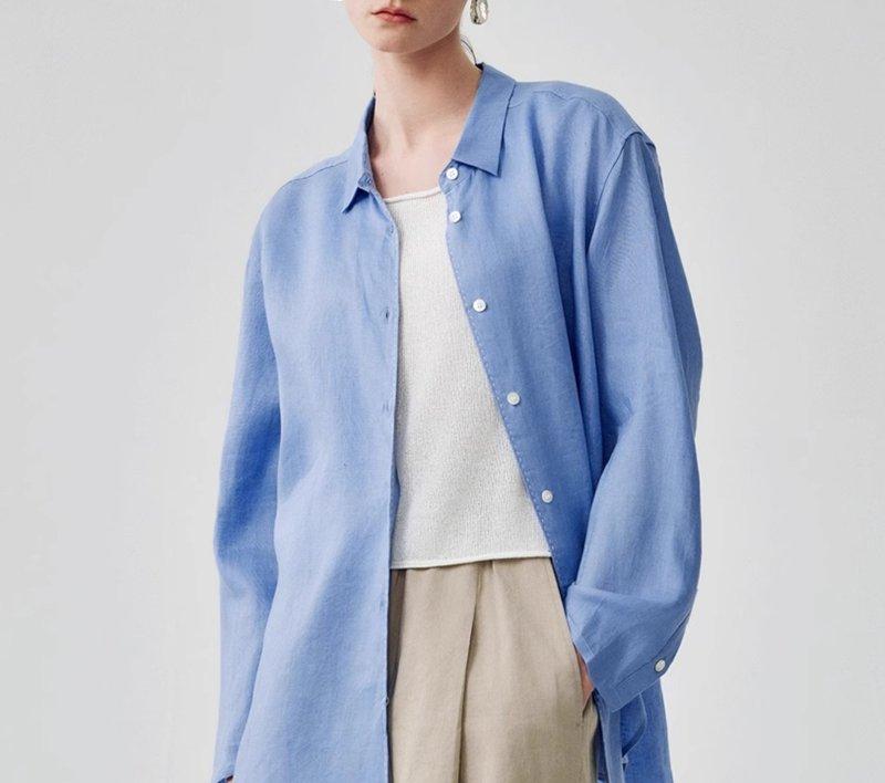 【度假】法式簡約/松弛感寬鬆/亚麻襯衫 - 女装衬衫 - 棉．麻 多色
