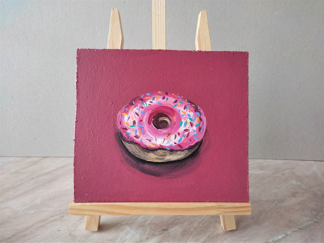 Donut painting, Dessert original artwork kitchen wall decor, Food wall art - 墙贴/壁贴 - 压克力 多色