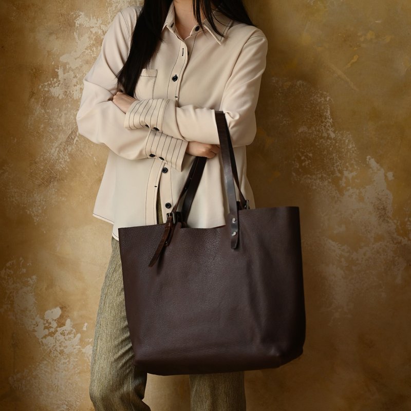 长提把-公文包托特包-咖啡色 - 手提包/手提袋 - 真皮 咖啡色