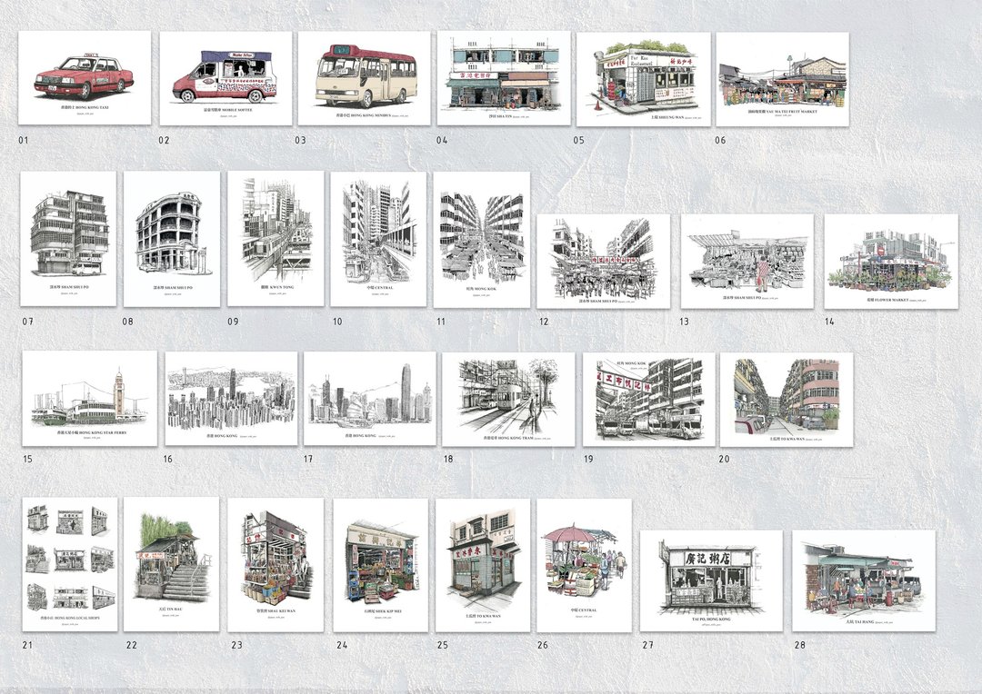 A6 Postcards 手绘明信片 x 10 (交通工具 / 香港街景) - 卡片/明信片 - 纸 