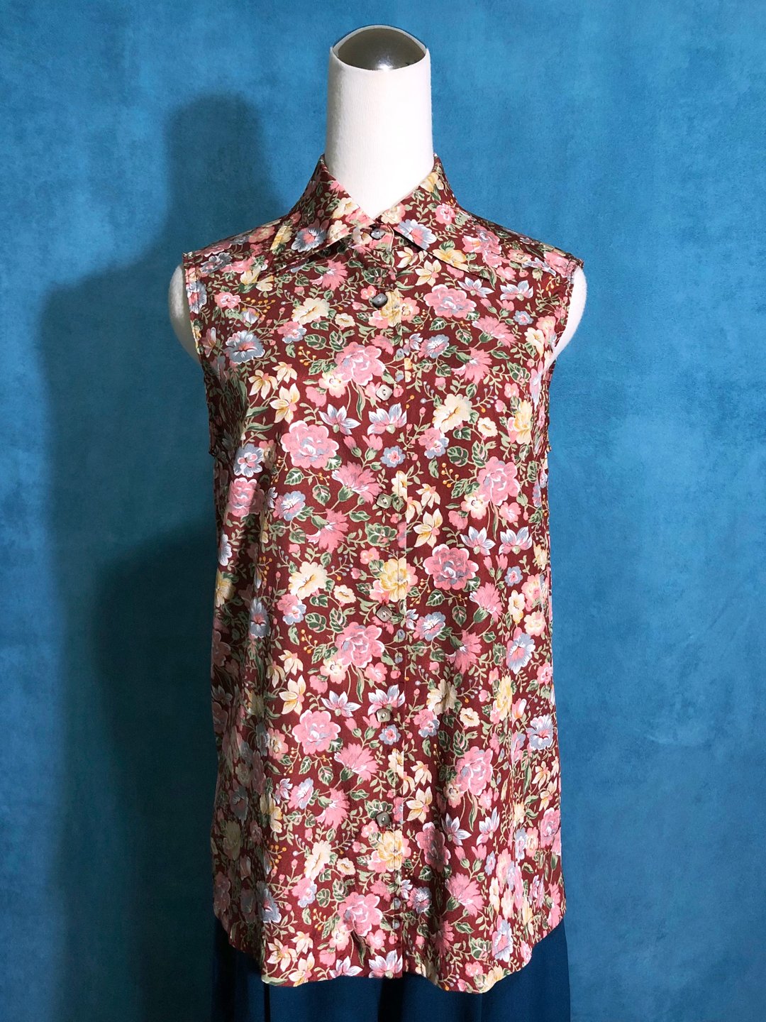 花朵细致光泽无袖古着衬衫/ VINTAGE - 女装衬衫 - 聚酯纤维 红色
