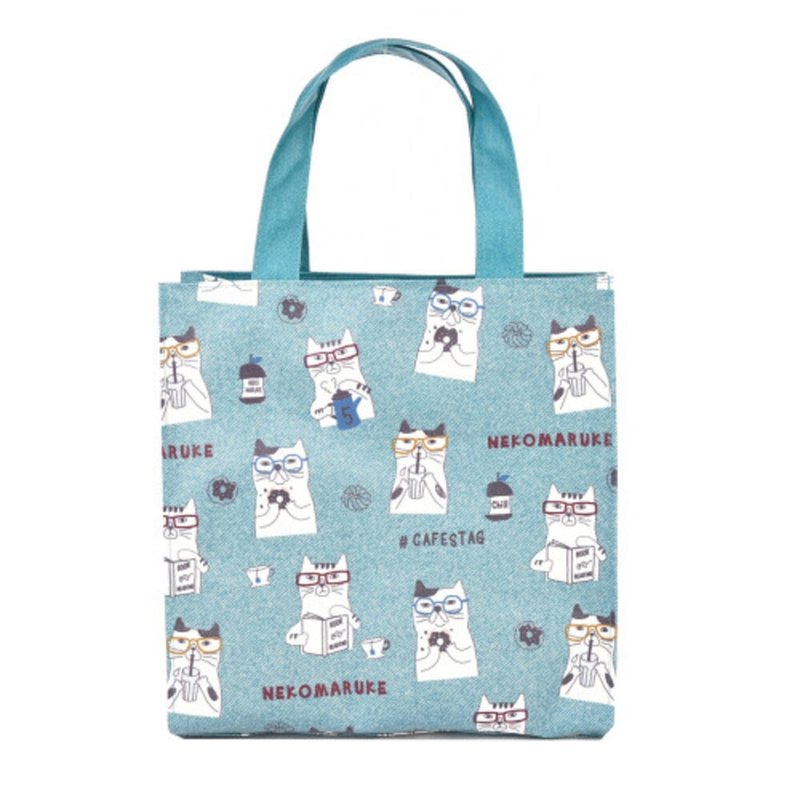 Kusuguru Japan 手提包 防水覆膜材质万用包 NEKOMARUKE猫丸-绿色 - 手提包/手提袋 - 聚酯纤维 绿色