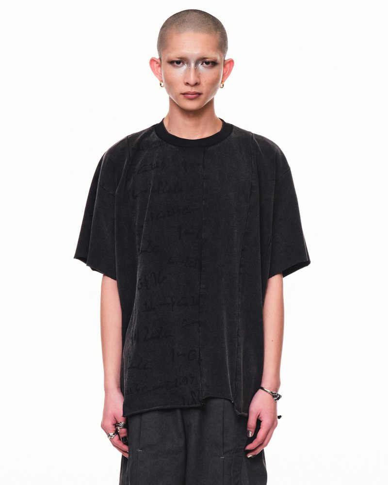 Washed Splice Tee - 男装上衣/T 恤 - 棉．麻 黑色