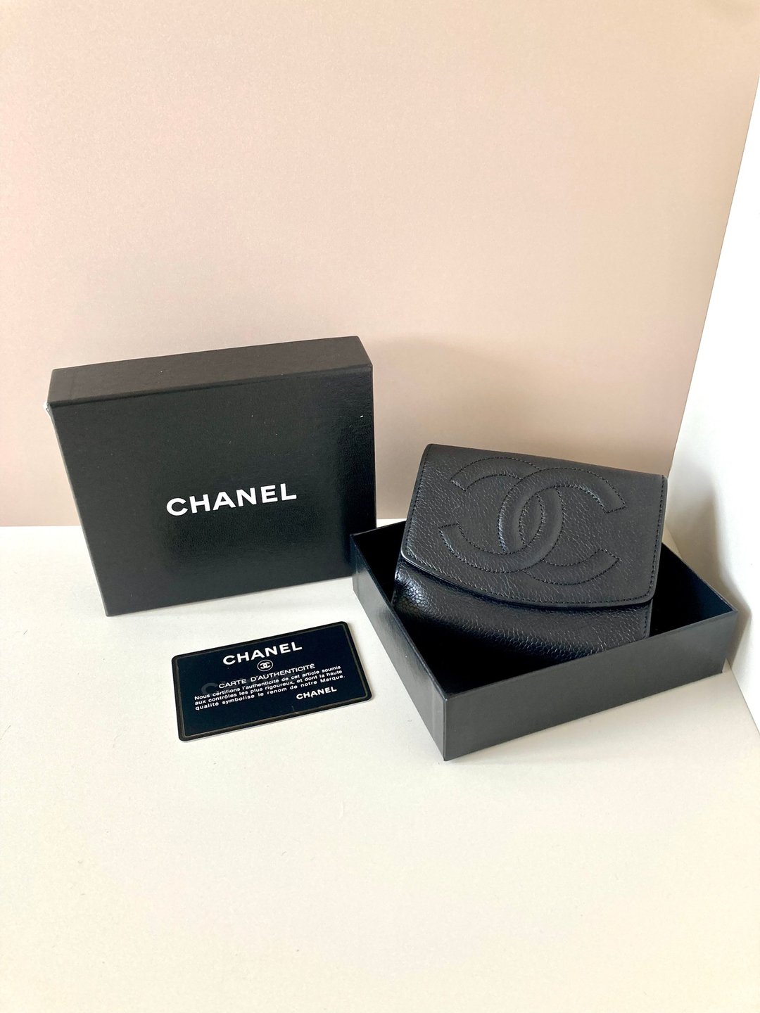 中古Chanel鱼子酱荔枝皮革 黑色短夹 皮夹 钱包 小包 古董二手包 - 皮夹/钱包 - 真皮 黑色