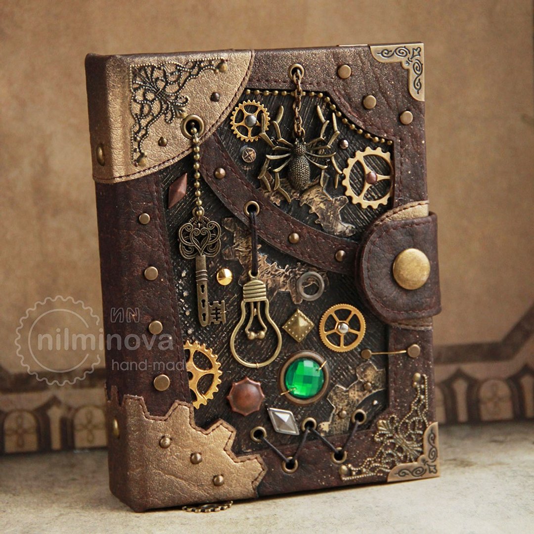 Steampunk notebook Blank journal diary 'Cellar Spirit' Spider notebook for men - 笔记本/手帐 - 人造皮革 咖啡色