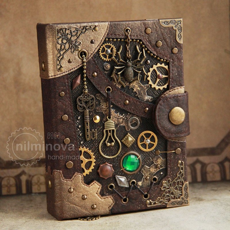 Steampunk notebook Blank journal diary 'Cellar Spirit' Spider notebook for men - 笔记本/手帐 - 人造皮革 咖啡色