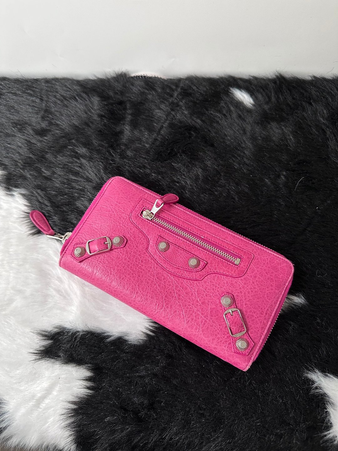 中古品 Balenciaga 巴黎世家 亮眼 桃红色 City 长银包 - 皮夹/钱包 - 真皮 粉红色
