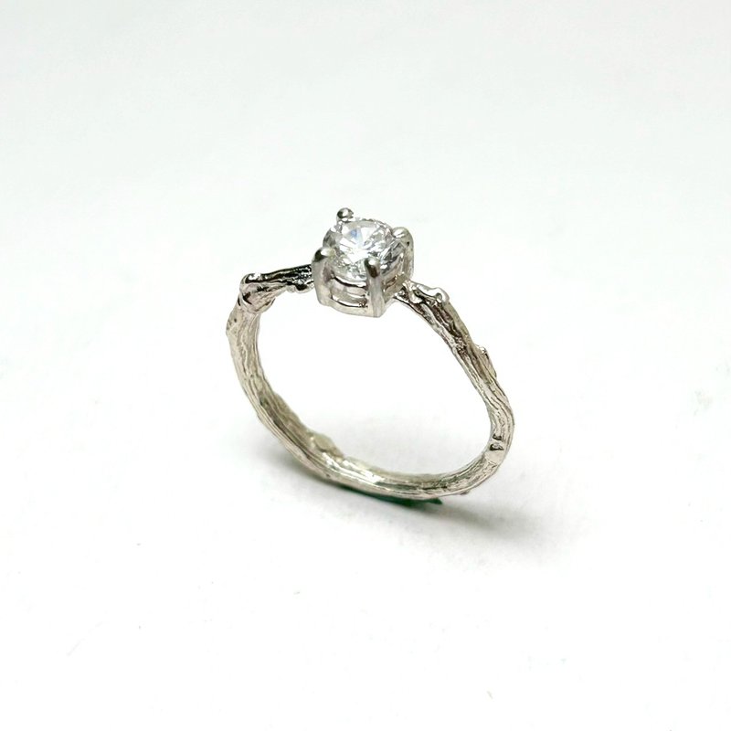 【Plant系列】#a379 树枝锆石戒指/ 925银/ 手工礼物/ 定制化 - 戒指 - 银 银色