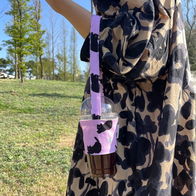 俏皮猫咪图案饮品提袋 - 其他 - 棉．麻 粉红色