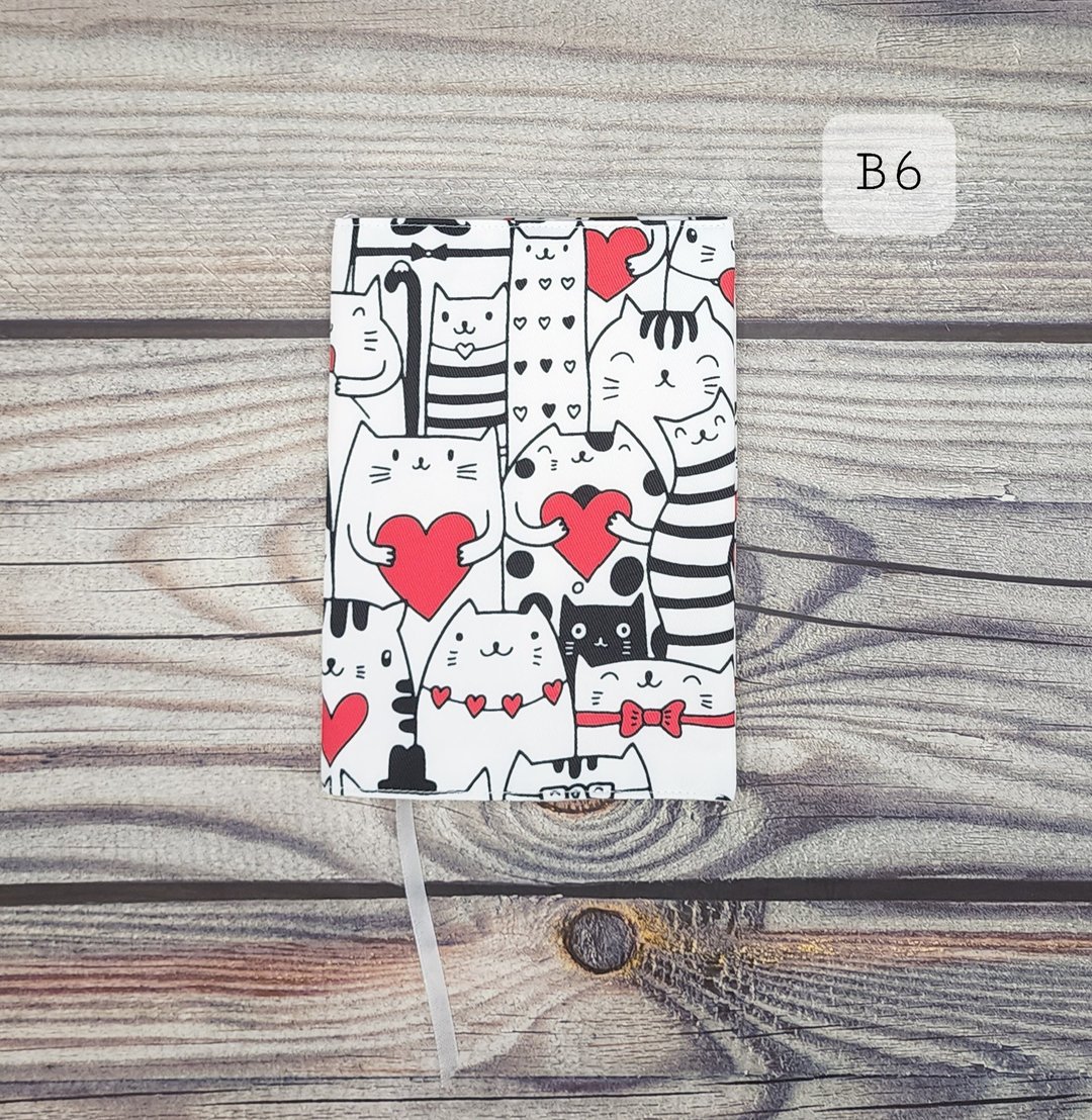 白色猫咪图案布面书套 - B6 - 书衣/书套 - 其他材质 