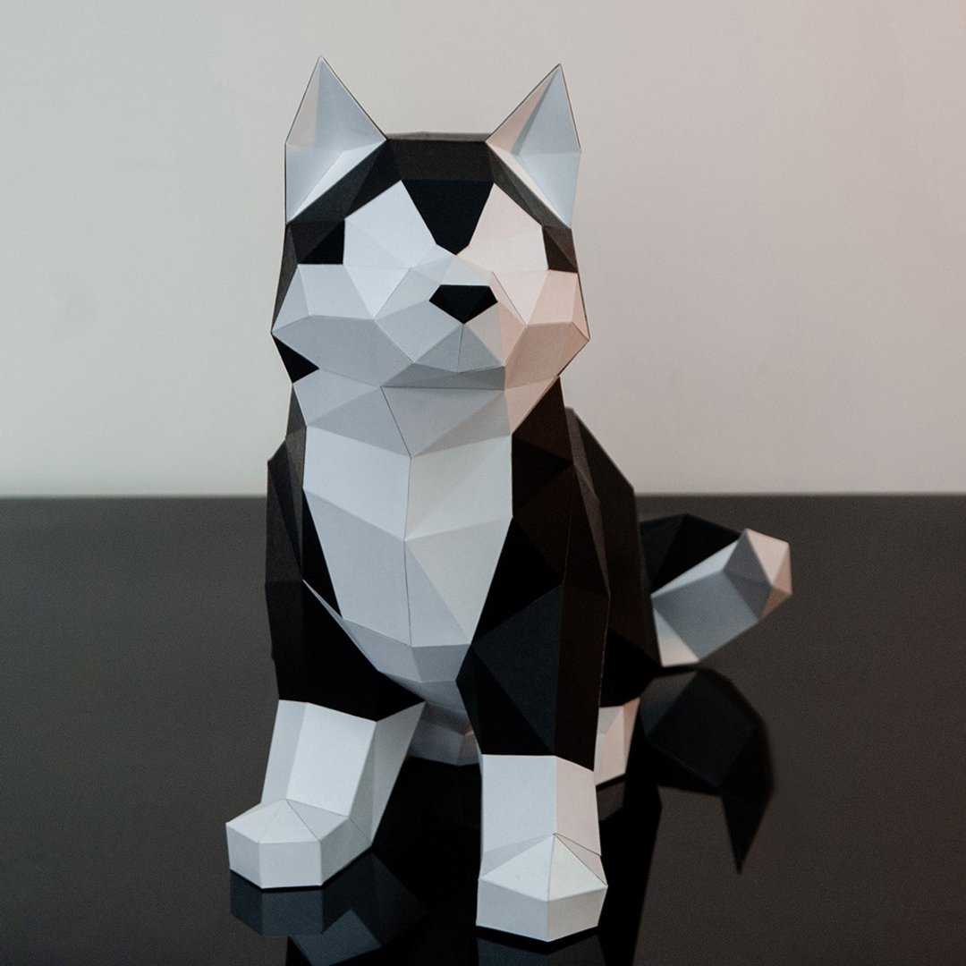 DIY手作3D纸模型摆饰 宠物 狗狗系列 -捣蛋呆萌哈士奇 - 玩偶/公仔 - 纸 黑色