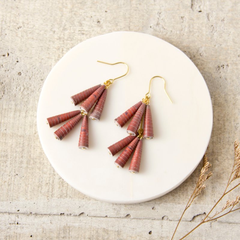 【小卷纸手作/纸艺/饰品】冷静的爱双层纸珠耳环 - 耳环/耳夹 - 纸 红色