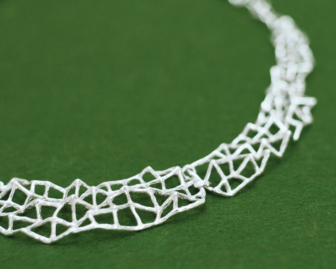 Silver dress necklace - Modern necklace - Crosshatch necklace - Geometric - 项链 - 其他金属 银色
