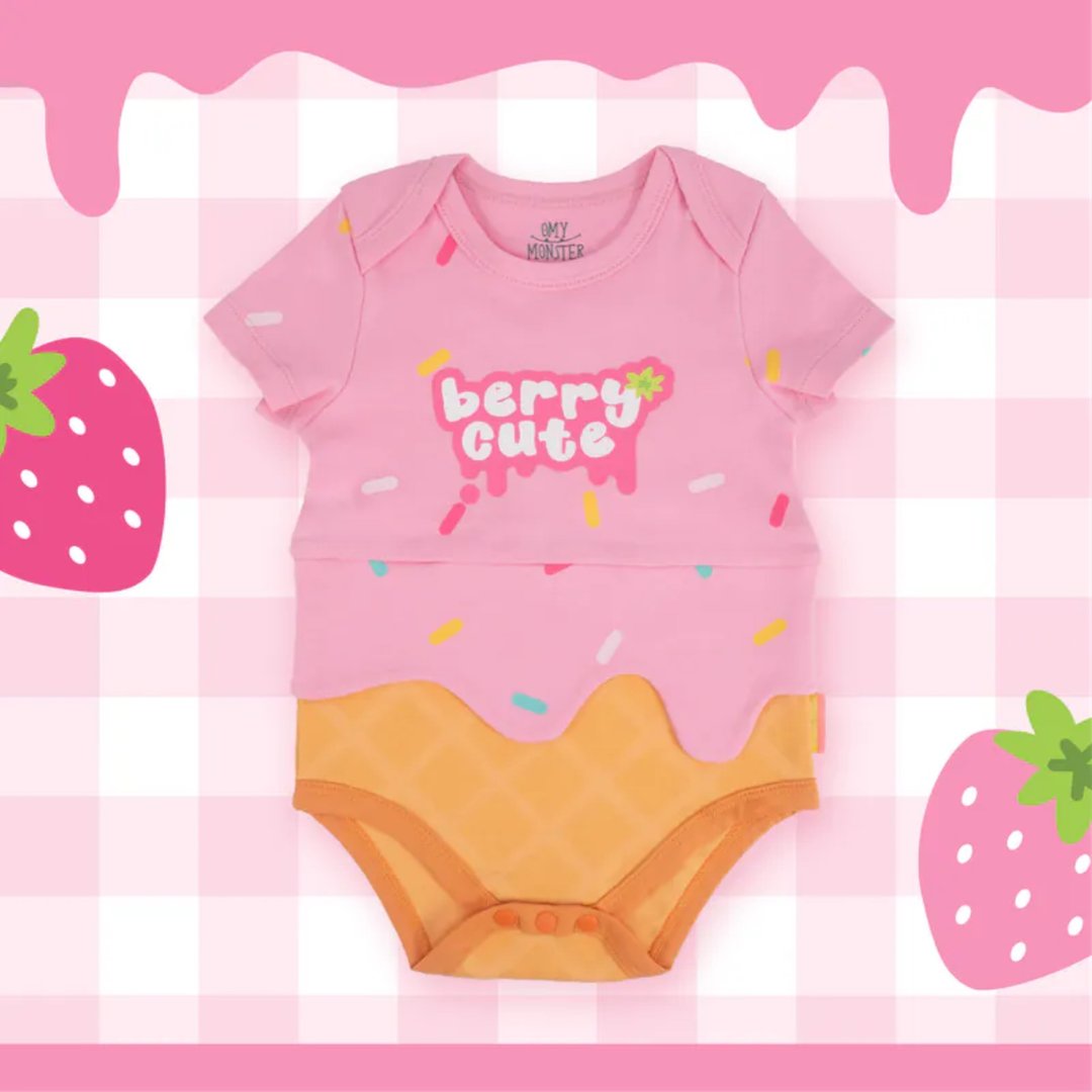Berry Cute 短袖包屁衣 - 包屁衣/连体衣 - 棉 粉红色