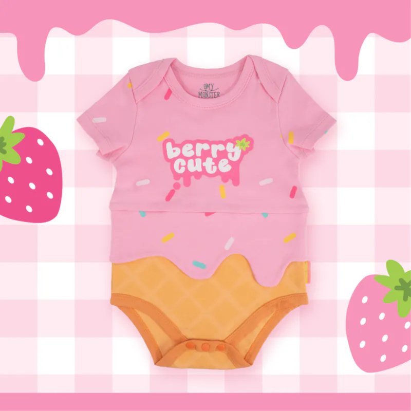 Berry Cute 短袖包屁衣 - 包屁衣/连体衣 - 棉．麻 粉红色
