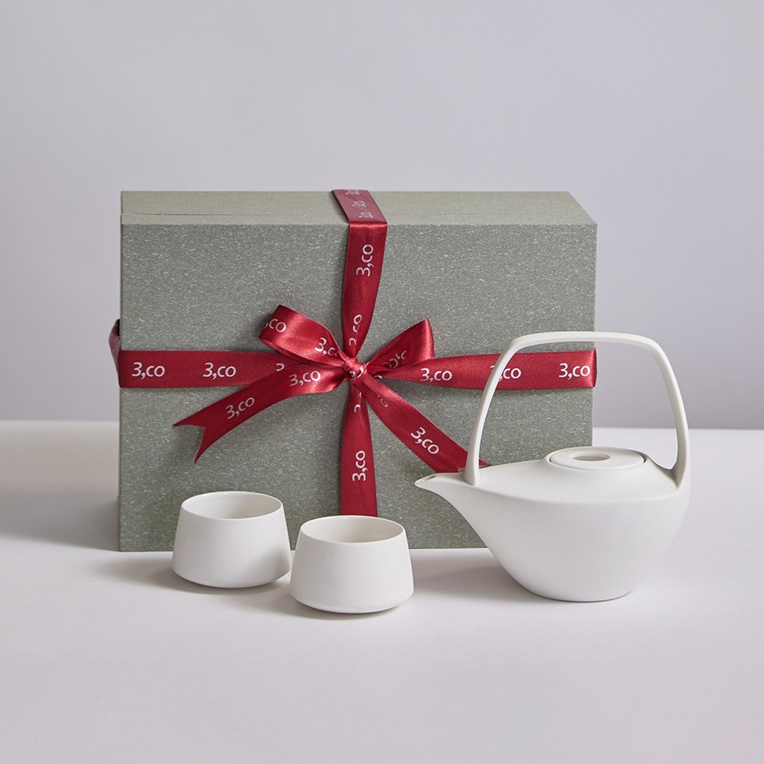 【3,co】水波提梁壶礼盒组(4件式) - 白 - 茶具/茶杯 - 瓷 白色