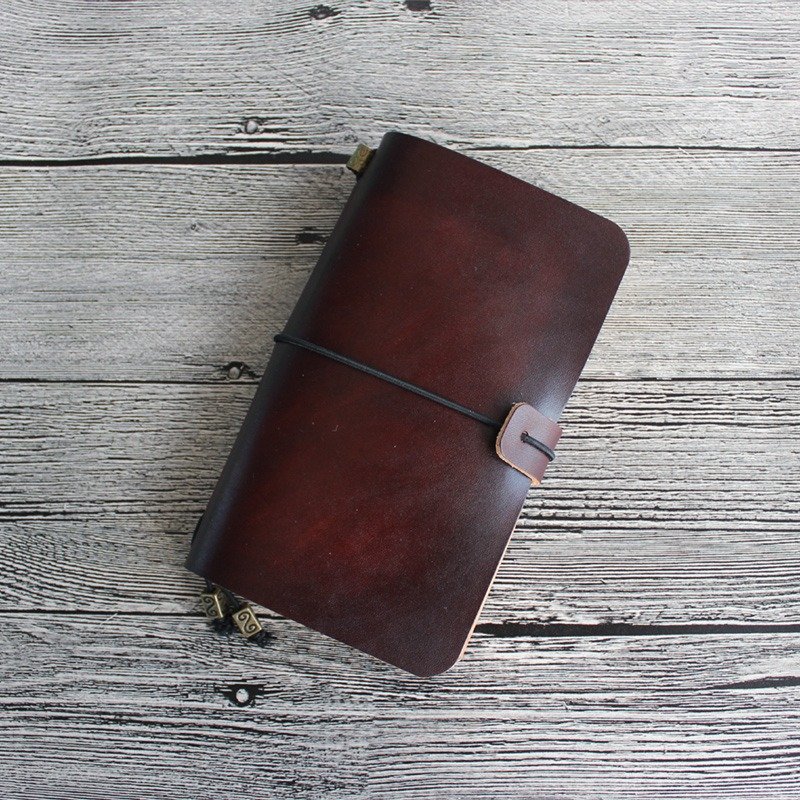 深棕均匀手工牛皮笔记本 日志 记事本 手帐 日记 定制化 毕业礼物 - 笔记本/手帐 - 真皮 咖啡色