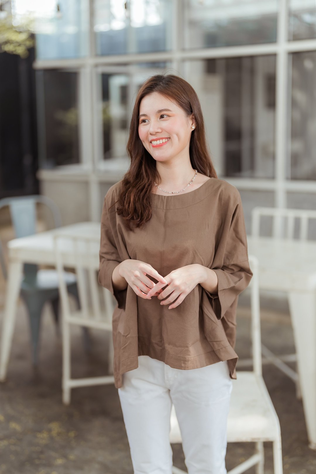 Lightweight 100% Linen Oversized 3/4 Long Sleeve Top Unisex - 女装上衣 - 亚麻 粉红色