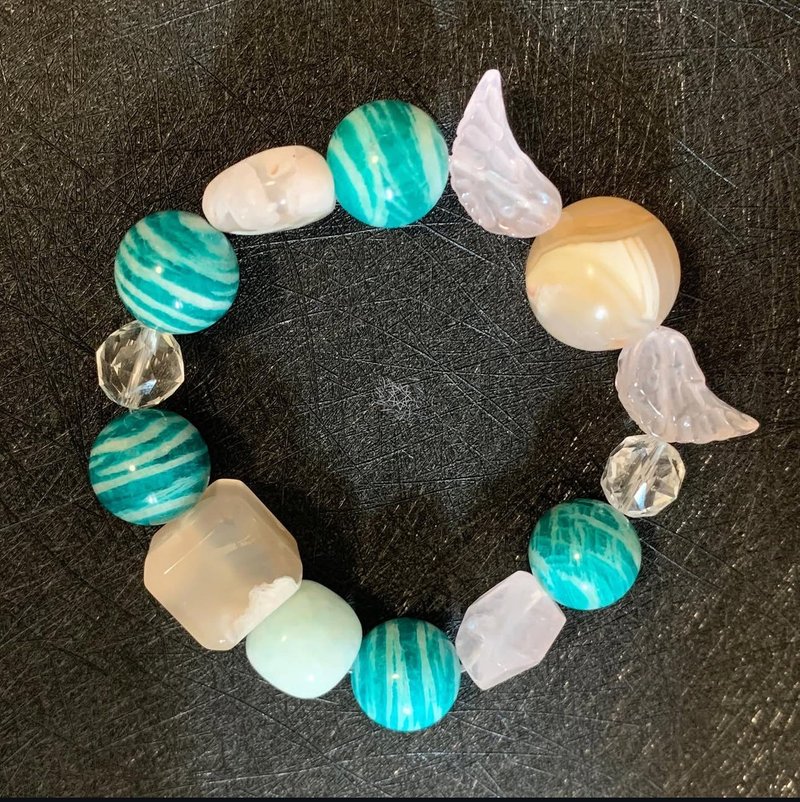 Crystal.EAA 天使系列 座天使Ophanim 亚马逊天河石 绿海纹 粉晶 - 手链/手环 - 水晶 多色