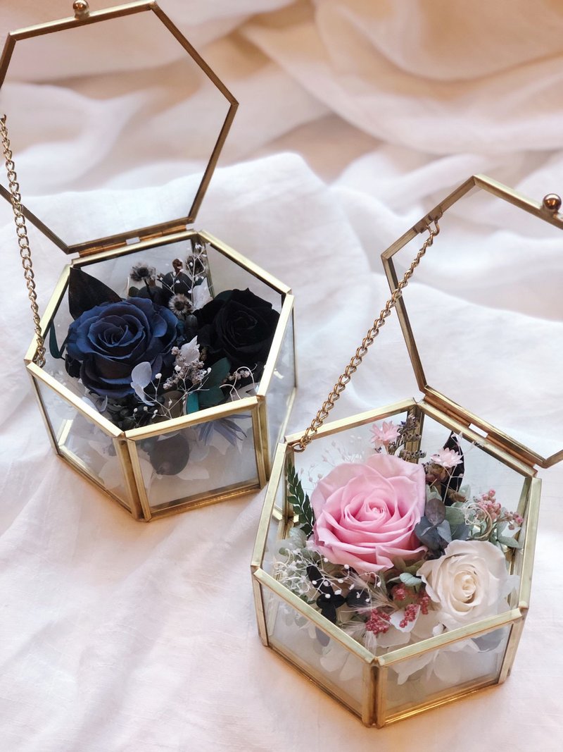 永生花玻璃珠宝盒 三色 永生花 花盒  玫瑰 干燥花 珠宝盒 - 干燥花/捧花 - 植物．花 