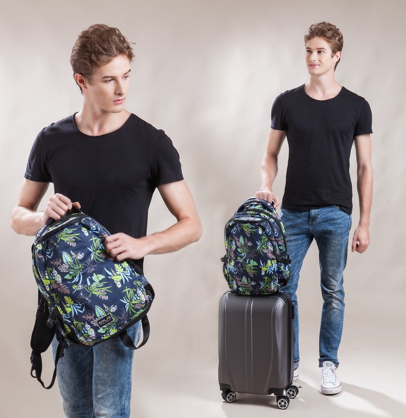 Solis热带天堂鸟13寸电脑后背包-热带绿-可套行李箱拉杆 - 电脑包 - 聚酯纤维 