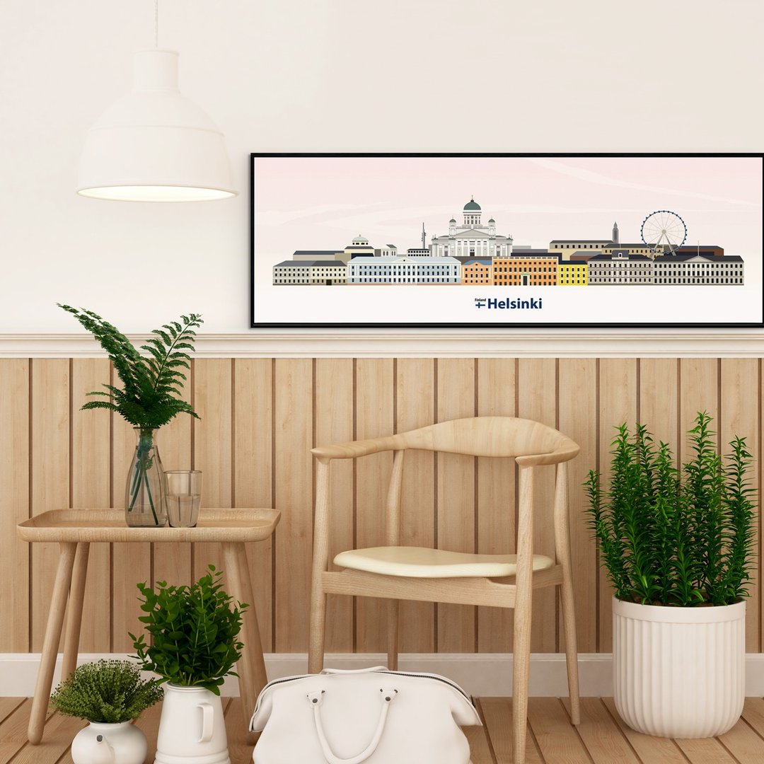 赫尔辛基 - 芬兰城市极简床头画/异国旅游插画/卧室大型挂画/放松 - 海报/装饰画/版画 - 棉 多色
