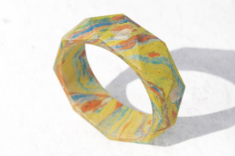 圣诞节礼物 手工宇宙感手镯 / 渐层手环 / 天然木质手镯 / 手工手环 / 水彩风手环 - 黄色系水彩缤纷色星球 宇宙星球 宇宙星空 彩虹线条 - 手链/手环 - 木头 黄色