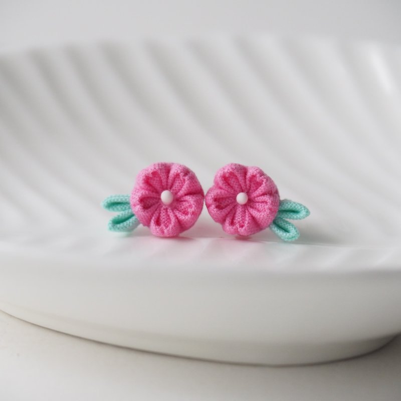 【花恋季节: 樱花记忆 】桃红樱花定制耳环耳夹 14kgf 925 - 耳环/耳夹 - 棉．麻 粉红色