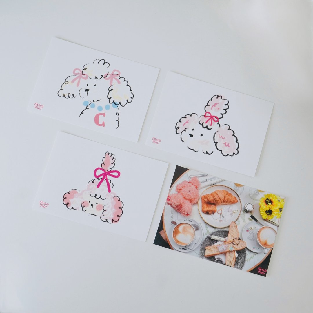 Oh là là Pets!萌宠明星明信片4款 - 卡片/明信片 - 纸 白色