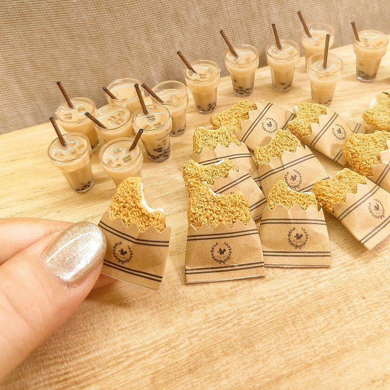 【DIY在线课程】鸡排与珍奶-耳环/钥匙圈-袖珍黏土教学影片含材料 - 零件/散装材料/工具 - 粘土 