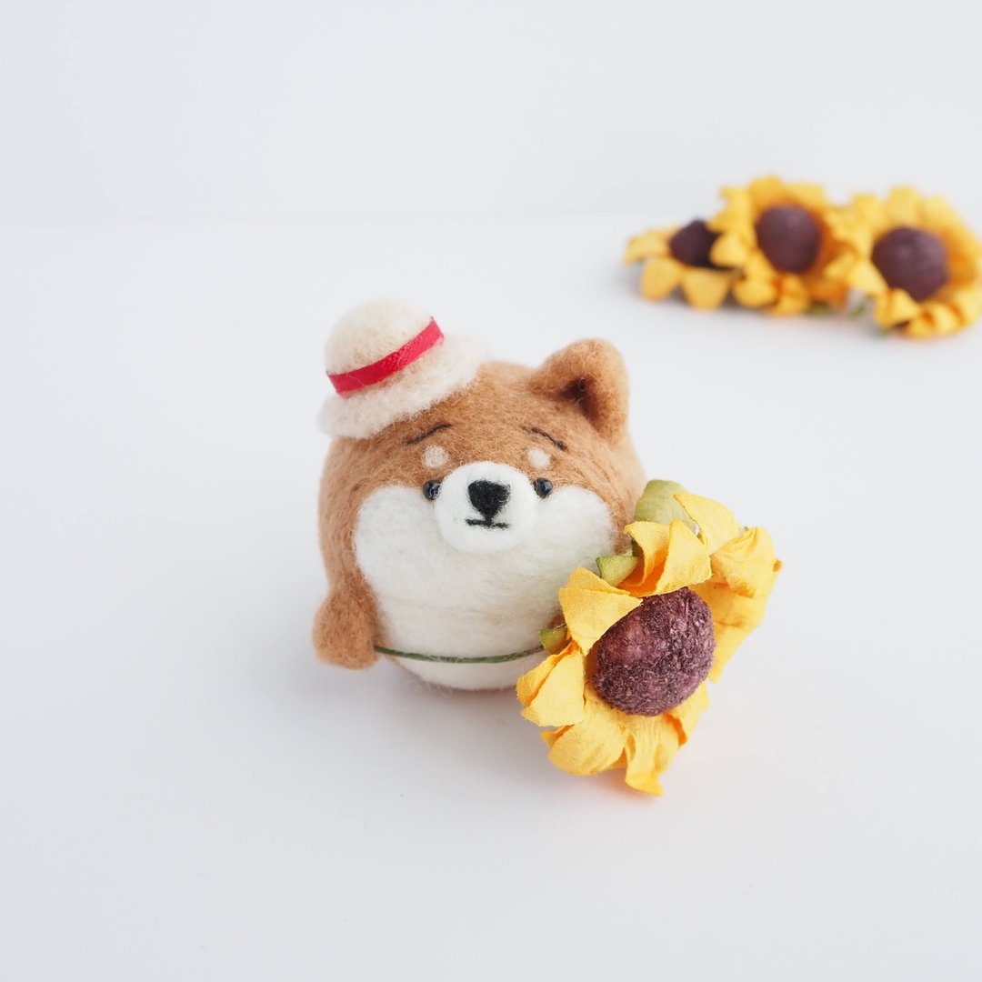 Mayu Shiba Inu presents sunflowers. (red shiba, black shiba, white shiba) - 玩偶/公仔 - 羊毛 多色