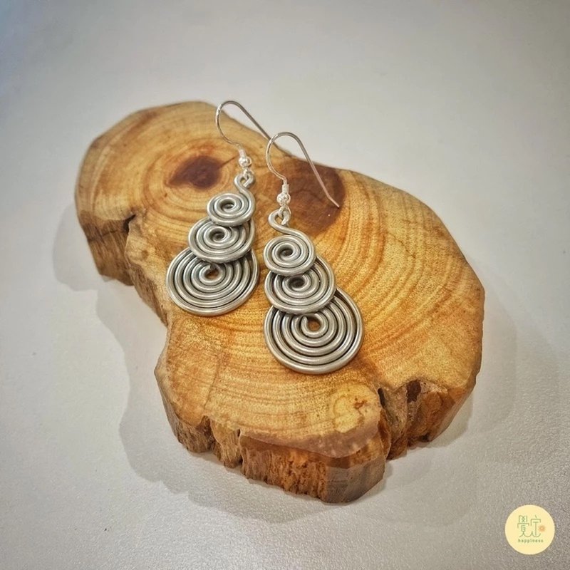 纯锌 三连环 流动 平衡 手作 耳环 可改夹式 - 耳环/耳夹 - 其他金属 银色