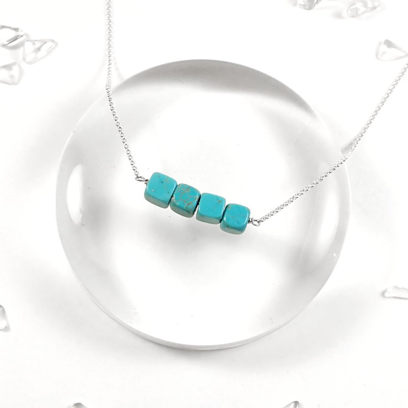 最后一件 - 天然方块土耳其石925纯银项链.渡假风 - 项链 - 半宝石 蓝色