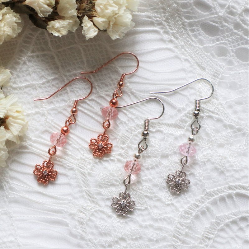 【气质 l 田园风】锆石四叶草 防敏感耳环 - 耳环/耳夹 - 其他金属 银色