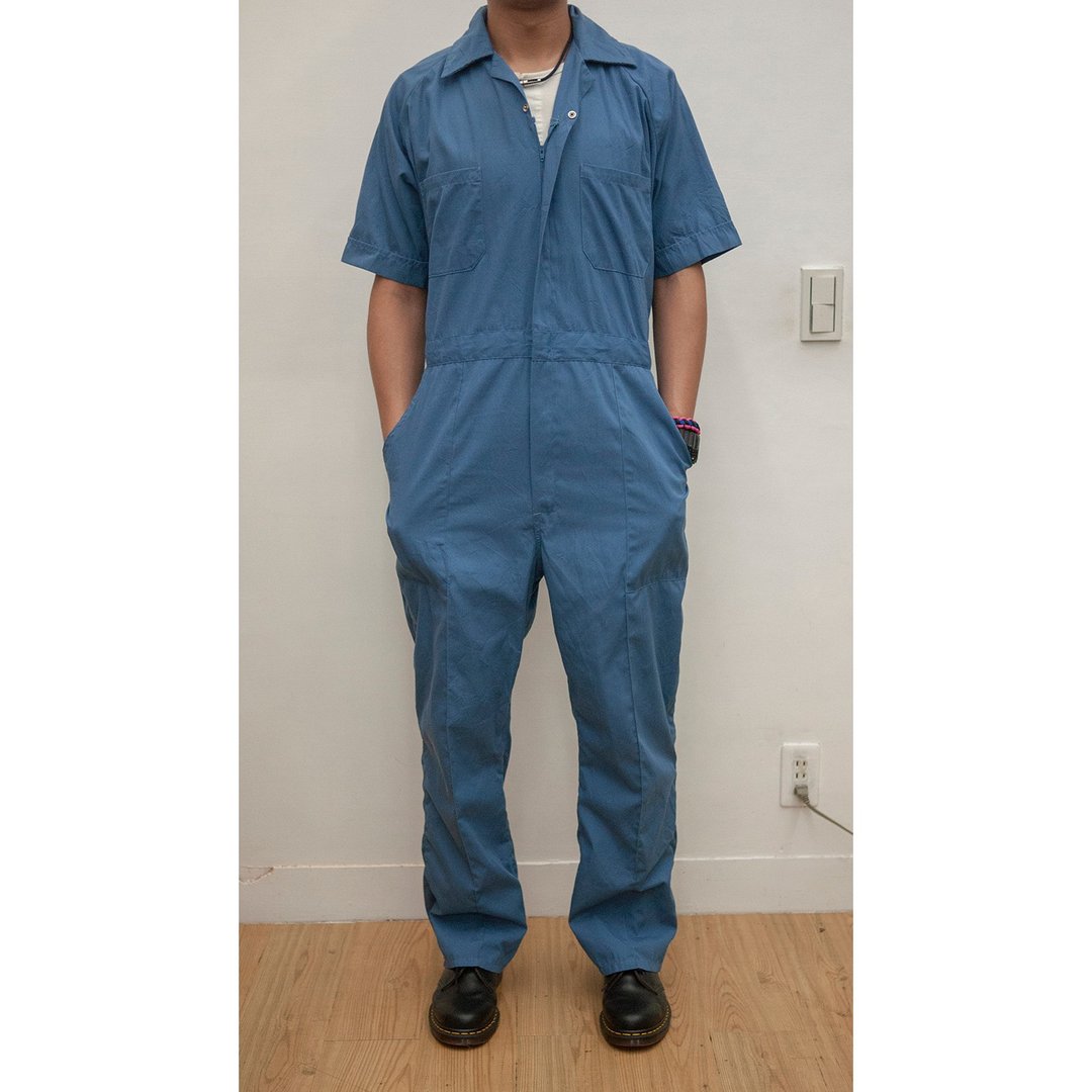 SWEET COMPANY 水蓝 短袖 连身工作服 coveralls 古着 二手 - 背带裤/连体裤 - 棉．麻 蓝色