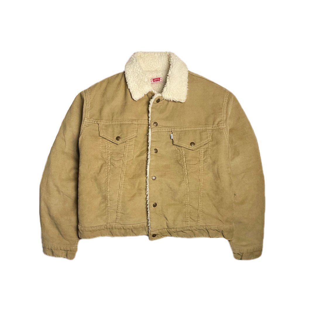古着90s 白标Levis 卡其短版灯芯绒雪巴外套 - 男装外套 - 棉 卡其色