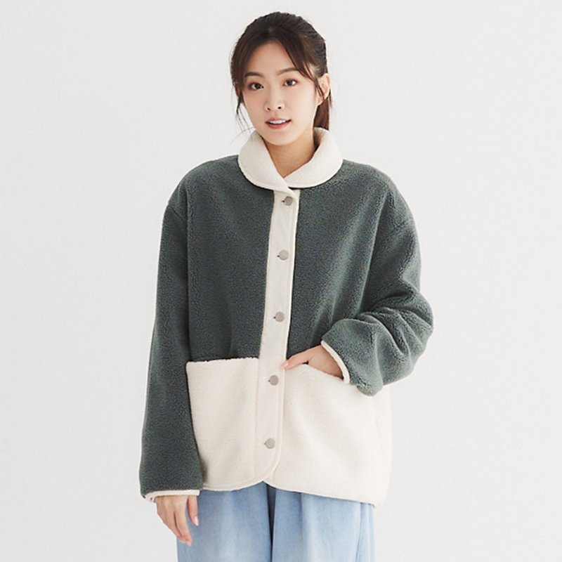 【Simply Yours】羊羔毛宽松拼接外套 绿F - 女装休闲/机能外套 - 其他材质 绿色