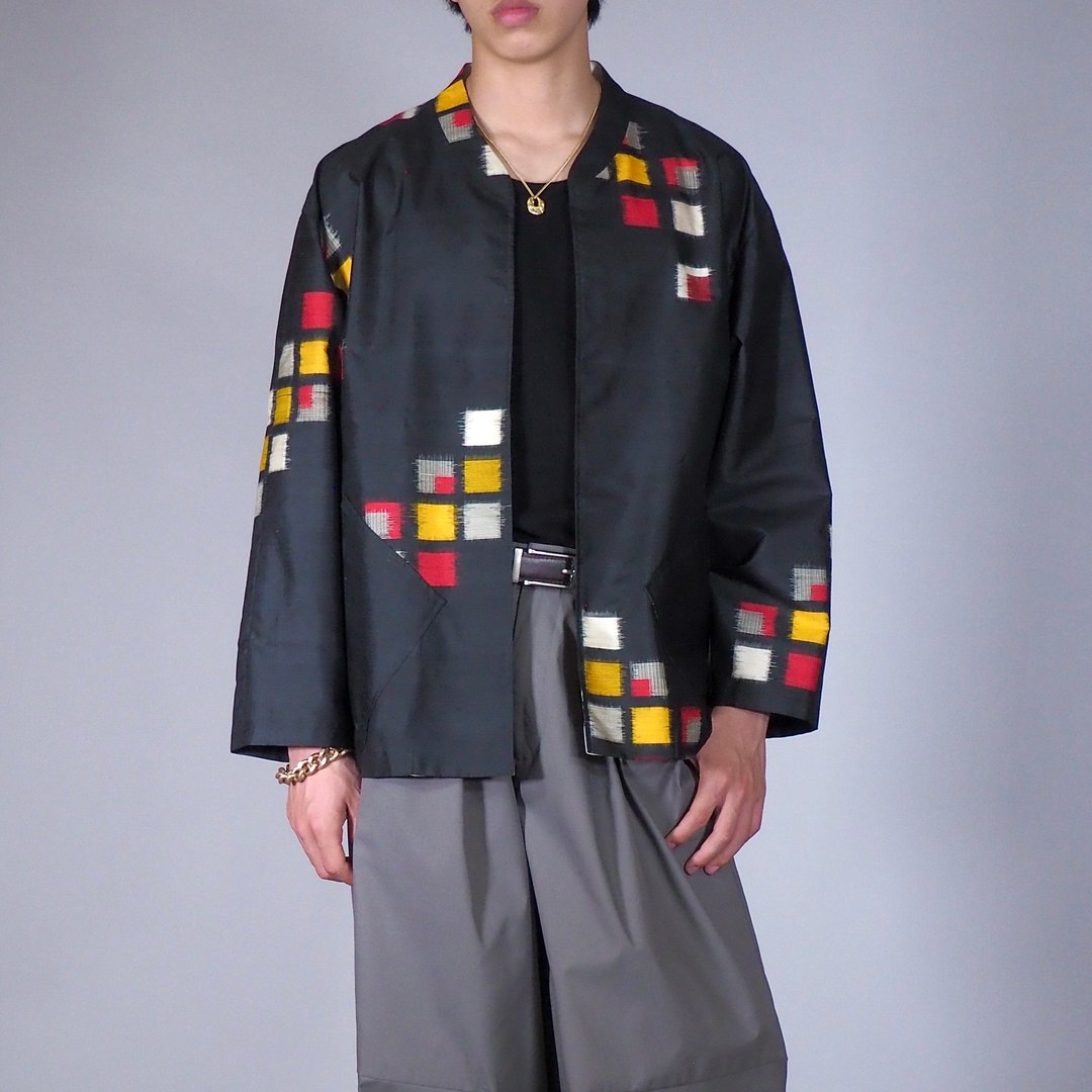 【日本制造】复古和服翻拍、长袖衬衫男、丝绸上衣 - 中性连帽卫衣/T 恤 - 丝．绢 黑色