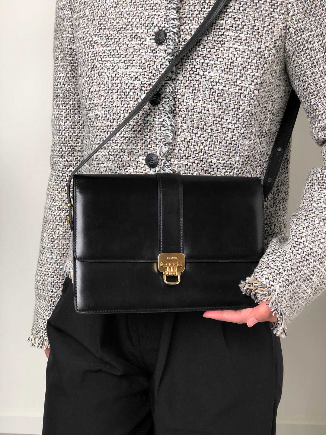 【日本直送 名牌中古包】CELINE  સέλિન 侧肩包 黑色 马衔扣 皮革 vintage 古着 old 3kmi4e - 侧背包/斜挎包 - 真皮 黑色