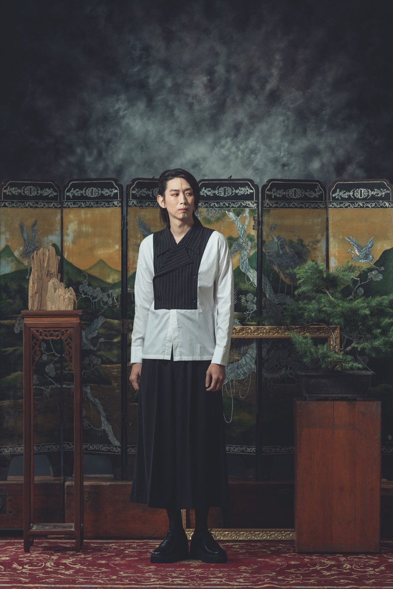 骑士领拼接白衬衫(201T04) - 男装衬衫 - 棉．麻 白色